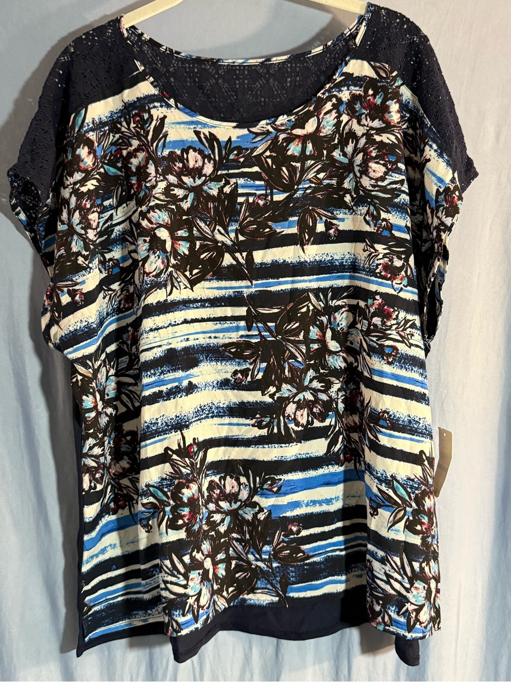 Van Heusen Navy and Cream Floral Stripe Short Sleeve Tunic